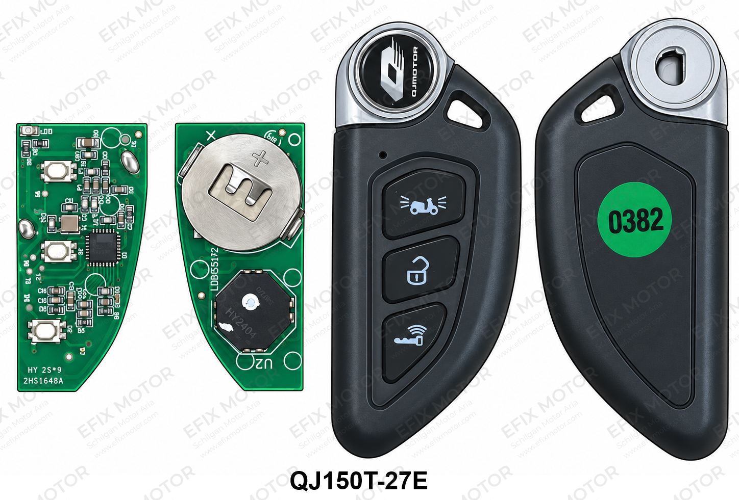 pic148-keyless-qj150t-27e-efixmotor.com راهنمای برد ریموت اصلی QJ Motor طرح ۱ کد 27E
